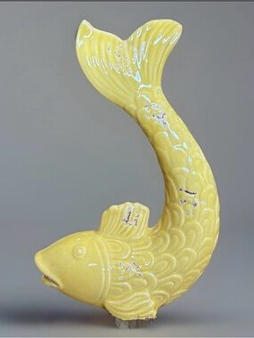 Three Hands Corp Yellow Koi Fish Sculpture 12” Tall Ceramic Coastal Decor Statue